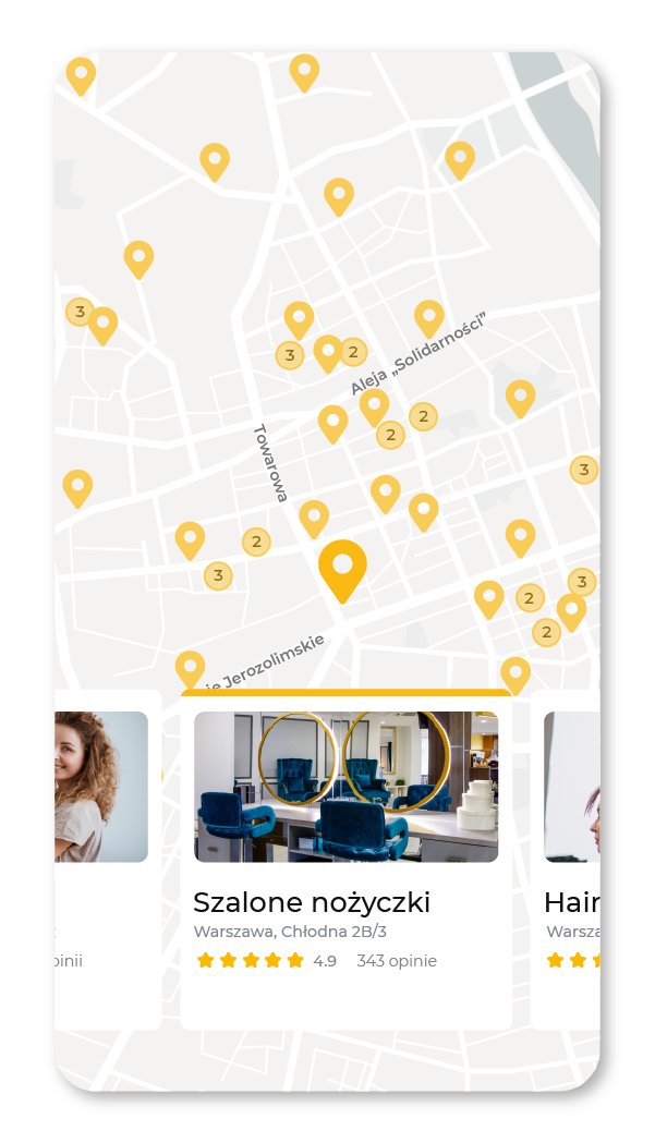 Mapa salonów w aplikacji Moment.pl
