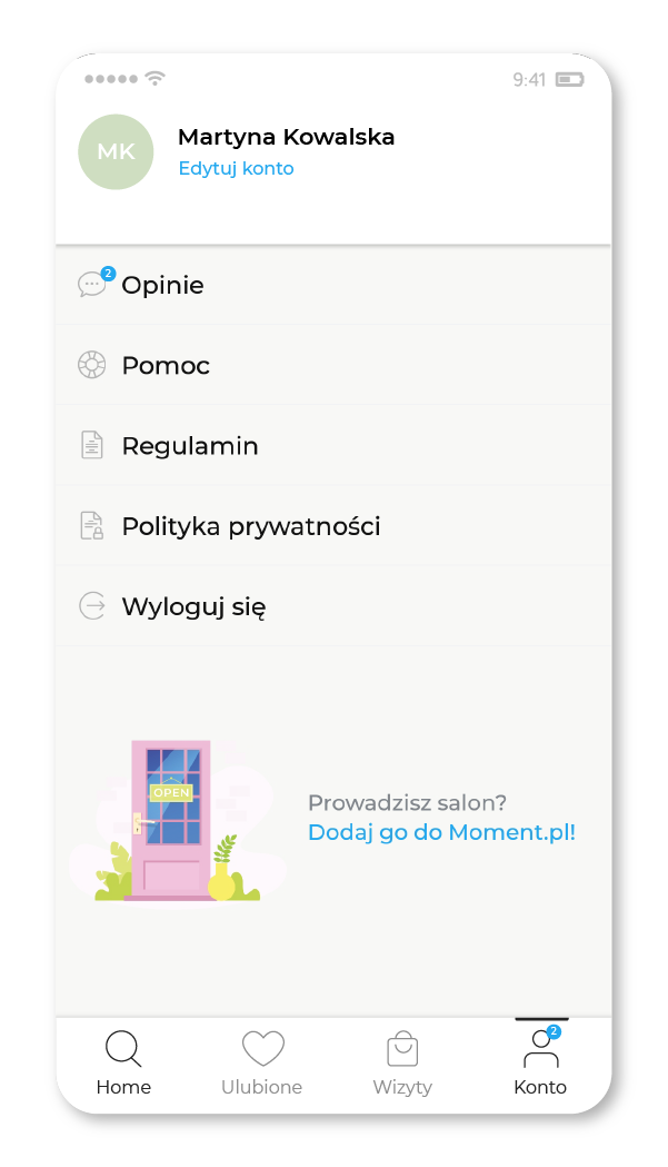 Profil klienta w aplikacji Moment.pl